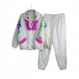 Vintage Casual Isle Neon Windbreaker Retro Track Suit Set 80s Women's Large